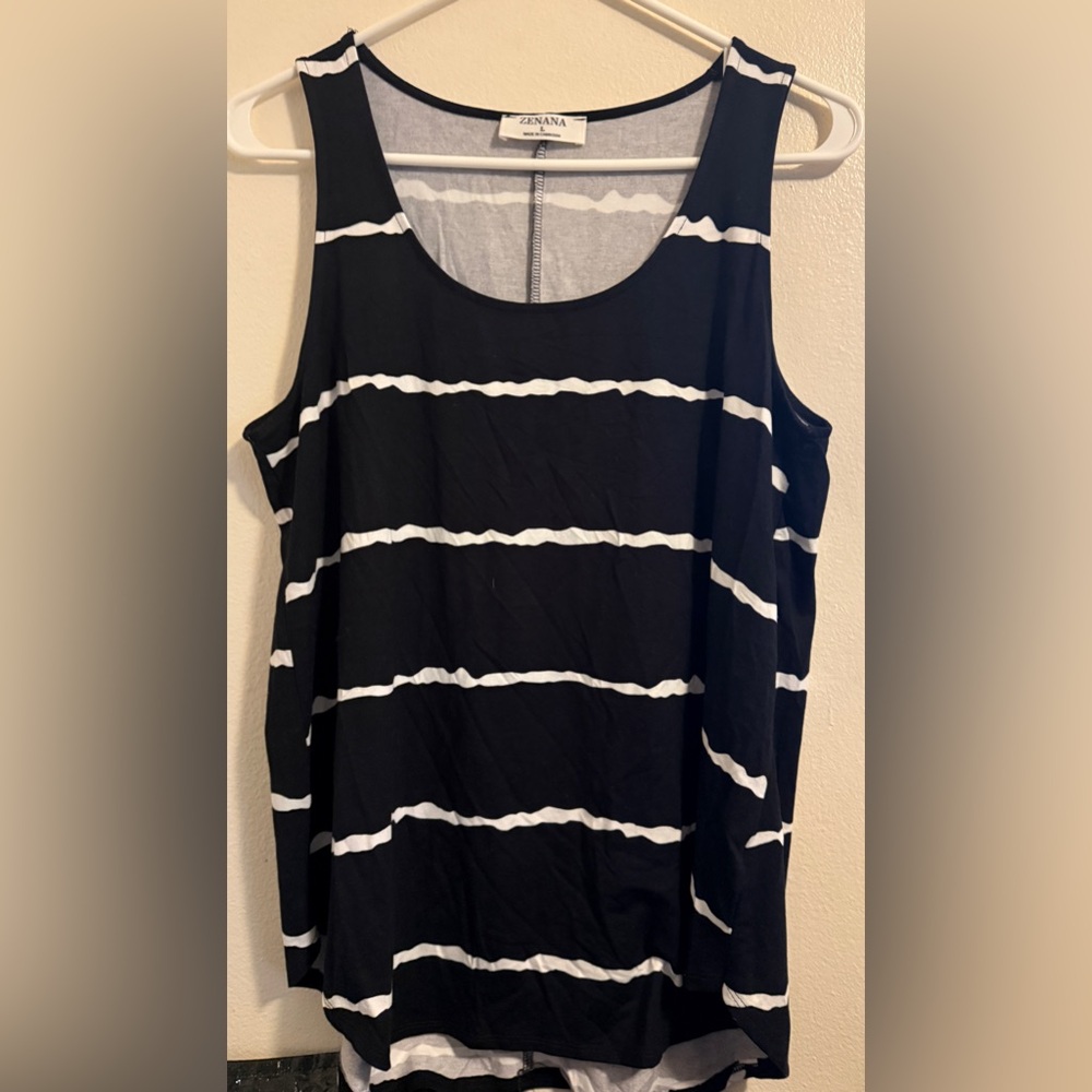 Zenana Black and White Striped Women's Top Size Large